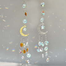 Wall Hanging Star and Moon Natural Crystal Sun Catcher Wind Chime, Party Decor - $16.99+