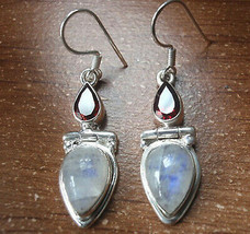 Faceted Garnet and Moonstone Teardrop 925 Sterling Silver Dangle Earrings 619zm - £12.66 GBP