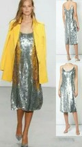 $4,990 S2018 Oscar De La Renta Silver Silk Sequin Runway Dress Us 10 - £1,277.93 GBP