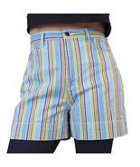 Vintage 90s Womens Size 8 Striped Denim Jean Mom Shorts Rainbow Blue Hig... - £37.15 GBP