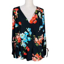 ASOS Blouse Top Size 18 Black Floral Bell Sleeves V-Neck Peplum - $24.74