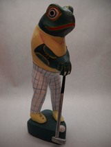 Hand Carved Wooden Frog Sculpture Golfer Plaid Pants Sweater Indonesia Vintage - £65.52 GBP