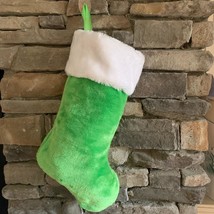 Christmas Stocking Modern Bright Green White Plush Stocking Holidays NEW - $14.50