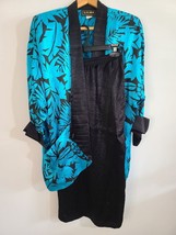80s Vintage LA GLO Acetate Teal Two Piece Blouse and Skirt Set - £30.30 GBP