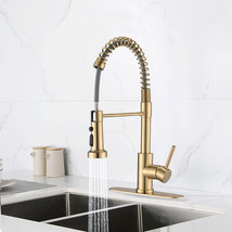 Pull Down Sprayer Spring Kitchen Sink Faucet Brushed Gold - £76.82 GBP