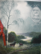 Vintage Holiday Card “With Good Wishes” on the front with color print of Stag at - £11.72 GBP