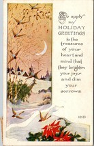 Christmas Swallows Poinsettias Birch? Trees Posted 1923 Thick Antique Postcard - £5.89 GBP