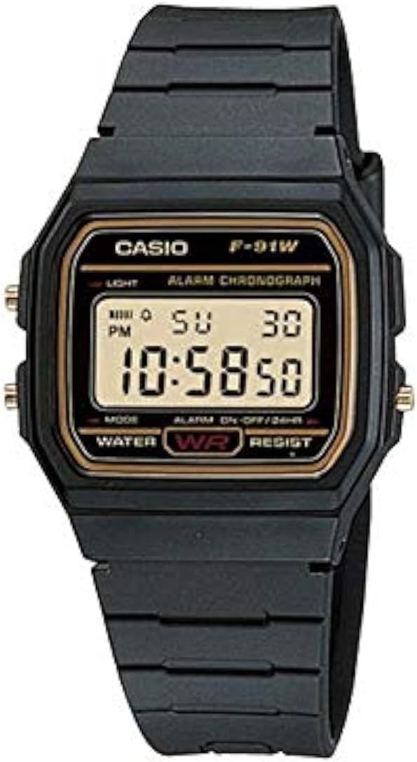 Casio F91WG-9 Men&#39;s Retro Black Band Gold Face Alarm Chronograph Digital... - $48.99
