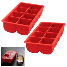 2 Large Cube Silicone Ice Tray Giant 2&quot; Block Cube Grids 8 Mold Cocktail... - £43.15 GBP