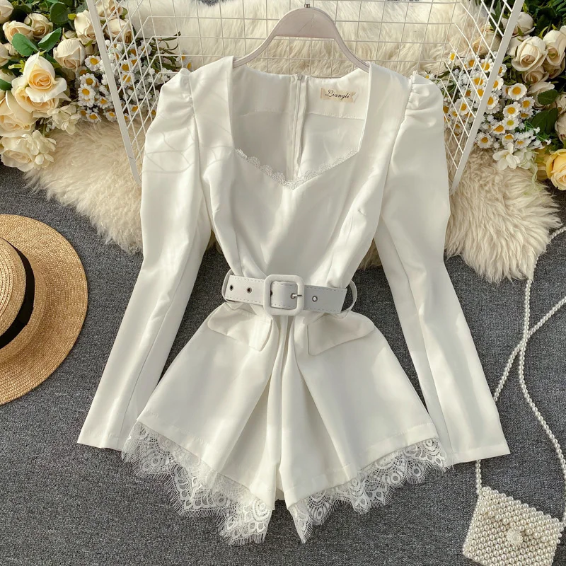 2022 new summer fashion women clothes square collar full sleeves high waist jump - £117.32 GBP