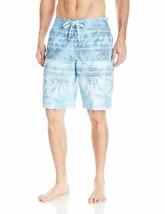 Speedo Men&#39;s Palm Tree Striped Board Shorts Ocean Breeze Blue Swim Trunks Medium - £31.37 GBP