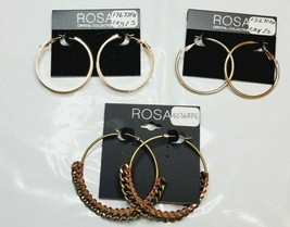 ROSA Hoop Earrings 3 Pair New Gold Round Gold Link Gold Shimmery Crystal - £15.64 GBP