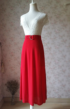 Red Long Double Slit Skirt Outfit Women Plus Size Party Skirt with Belt image 2