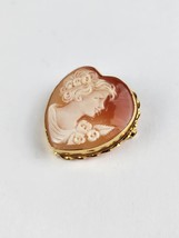 Vintage VD Large Solid 14k Gold Heart Shape Cameo Pendant / Brooch Pin signed - £256.64 GBP