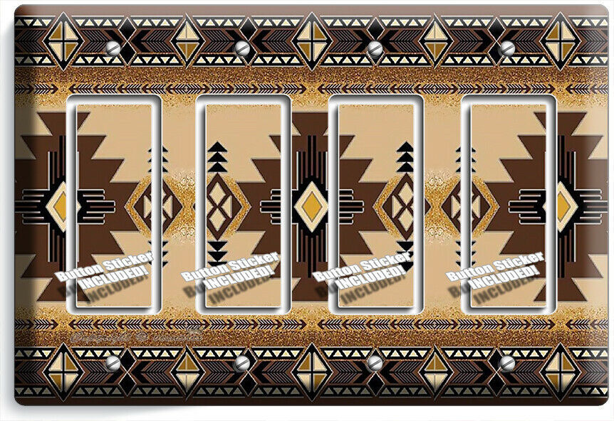 BROWN LATIN SOUTHWEST BLANKET PATTERN 4 GFCI LIGHT SWITCH WALL PLATES ROOM DECOR