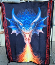 Anne Stokes Dragon Fire Breather Flames Fantasy Throw Blanket Sherpa Back 50X60 - £37.88 GBP