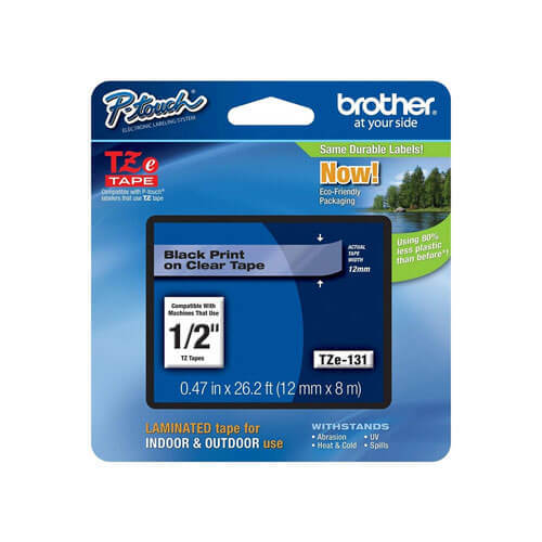 Brother Tape Label 12mmx8m - Black on Clear - $36.18