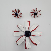 Womens Jewelry Set White Red Cute Enamel Daisy Flower Pin and Earrings Set - £11.07 GBP