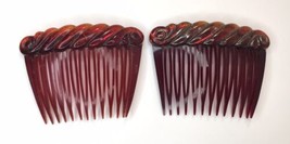Vtg Early Plastic Hair Combs Set of 2  Estate Find Warm Brown - £15.98 GBP