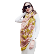 Anyyou 100% Merino Wool Yellow Pink Elegance Neck Silk Satin Large Winte... - $101.50