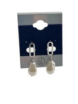 Silver Tone Faux Pearl Dangle Earrings New on Card By J A 1.5&quot; Long - £9.49 GBP
