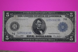 Torn 1914 $5 Five Dollars Chicago Federal Reserve Note FR 870 Guaranteed... - $1,673.81 MXN