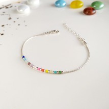 925 sterling silver rainbow miyuki bracelet for women,extra thin delicate minima - £28.28 GBP
