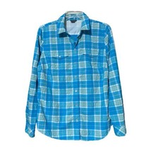 Eddie Bauer Womens Blue Plaid Roll Long Sleeve Nylon Button Shirt Size Medium - £11.37 GBP