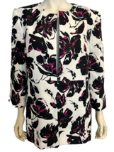 NWOT Black Label Evan Picone White w Black&amp; Pink Floral Print Lined Jacket Sz 18 - £44.66 GBP