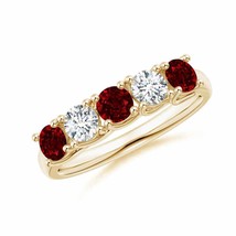 ANGARA Half Eternity Five Stone Ruby and Diamond Wedding Band in 14K Solid Gold - £1,983.42 GBP
