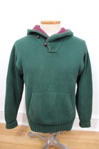 Vtg Polo Ralph Lauren XL Green Cotton Chunky Knit Hoodie Sweater - £36.77 GBP