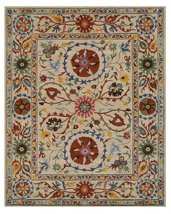 EORC IE62IV Hand Tufted Wool Suzani Rug, 5&#39; x 8&#39;, Ivory - £253.39 GBP+