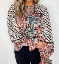 Fate hannah peasant blouse in Black Multi - size S - $44.55