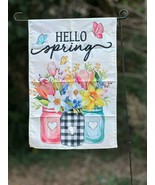 Hello Spring Mason Jars with Flowers Beautiful Double Sided 12x17 Garden Flag - $8.59
