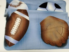 Blankets &amp; Beyond Baby Blanket Boy Sports Baseball Football Soccer Blue B34 - $39.99