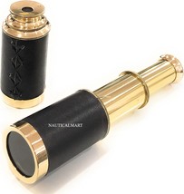 NauticalMart 6&quot; Handheld Brass Spyglass Telescope with Cylindrical Leather Brown - £13.58 GBP