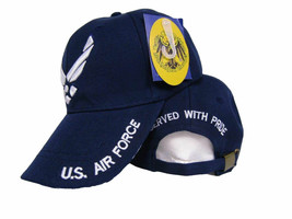 Air Force Wings Served With Pride Retired Navy Blue Embroidered Hat Ball... - £19.69 GBP