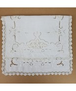 Vintage Crochet Embroidery w/ Cutouts Dresser Doily Approx 17x11 Inch Iv... - $150.61 MXN