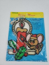 Vtg Christmas Crystalline Merry Mouse Plastic Window Decoration 83 Stain... - $14.05