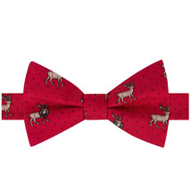 TOMMY HILFIGER Red Reindeer Wreath Pindot Christmas Silk Self Tied Bow Tie - £19.65 GBP