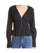 $329 Frame Women&#39;s Black Ruched Button Front Cotton Blouse Top Size XS/TP - €74,95 EUR