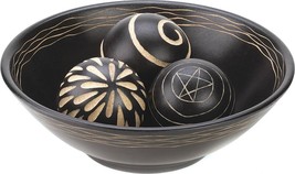 Wood Bowl With Three Carved Balls Tribal Style Home Décor - £31.24 GBP