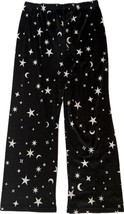 Night Sky Fleece PJ Pajama Pants Size Medium Black Cream Stars Moon Print - $13.86