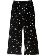 Night Sky Fleece PJ Pajama Pants Size Medium Black Cream Stars Moon Print - $13.86