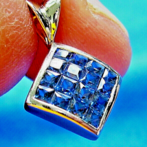 Earth mined Sapphire Princess cut Mystery set Deco Style Pendant 14k White Gold - £1,485.50 GBP
