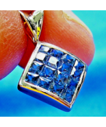 Earth mined Sapphire Princess cut Mystery set Deco Style Pendant 14k Whi... - £1,479.41 GBP
