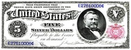 Currency Bank Note -  US $5.00 Dollar Silver Certificate (1891) Poster 1... - $374.24 MXN