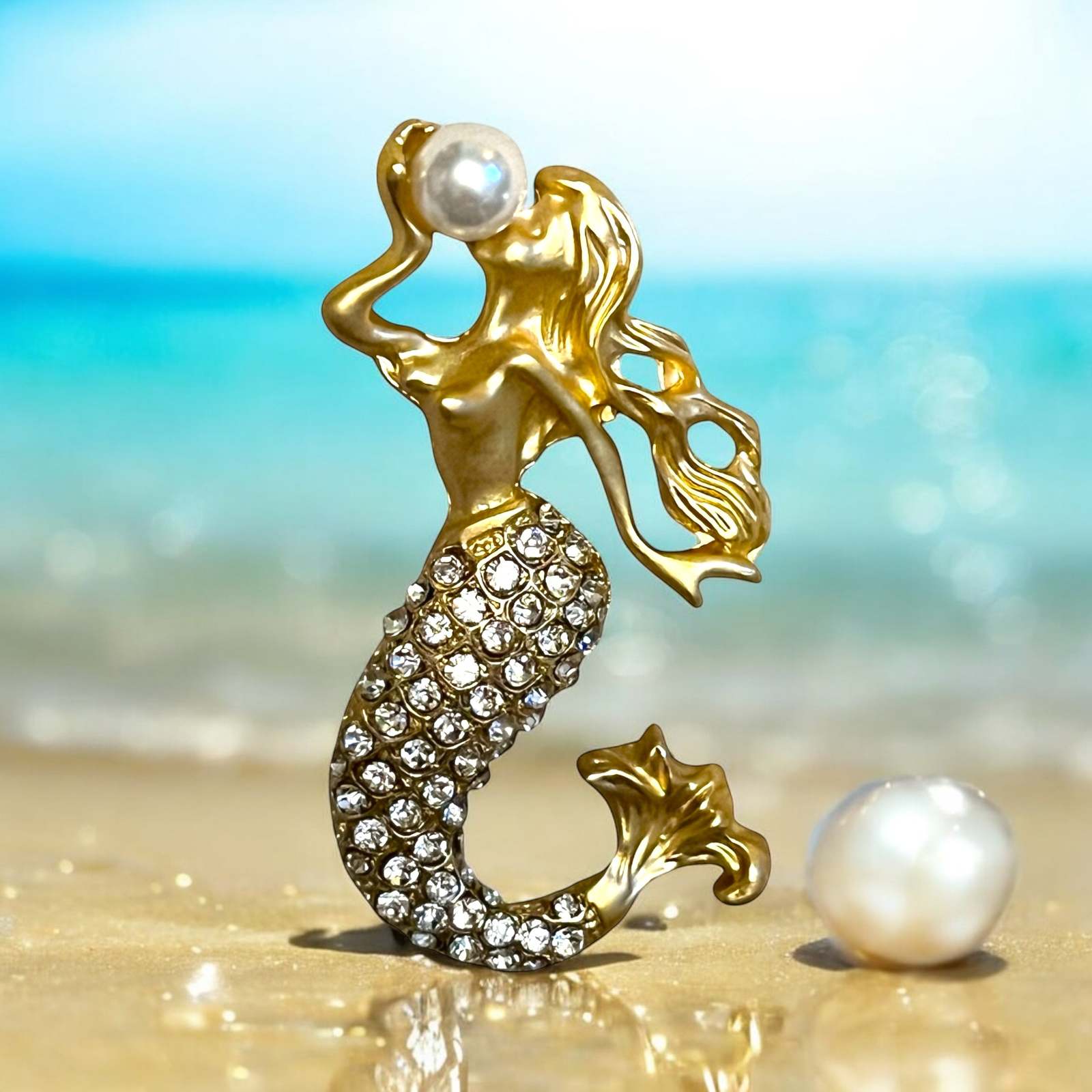 Retro Mermaid Brooch with Rhinestones - Elegant Lapel Pin for Dresses, Coats, Sw