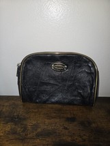 Vintage Original Paris Design Black Leather Cosmetic Bag Coin Purse Makeup - $12.52