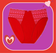 M L XL XXL Red Pink Heart Lace Cotton Victorias Secret HighLeg Waist Brief Panty - £9.82 GBP
